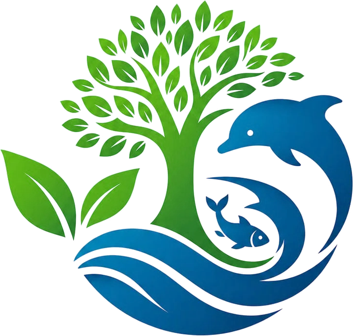 Emblema de Green & Blue Alliance: un árbol y una ola con un delfín y un pez